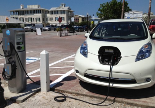 New electric car charging station in Seaside, Florida. Photo courtesy Lori Smith
