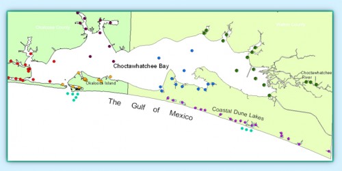 CBA currently monitors 140 locations along the Choctawhatchee River basin. Illustration courtesy CBA